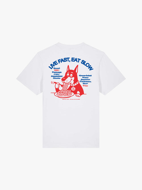 Ecru Live Fast Eat Slow T-shirt, back view